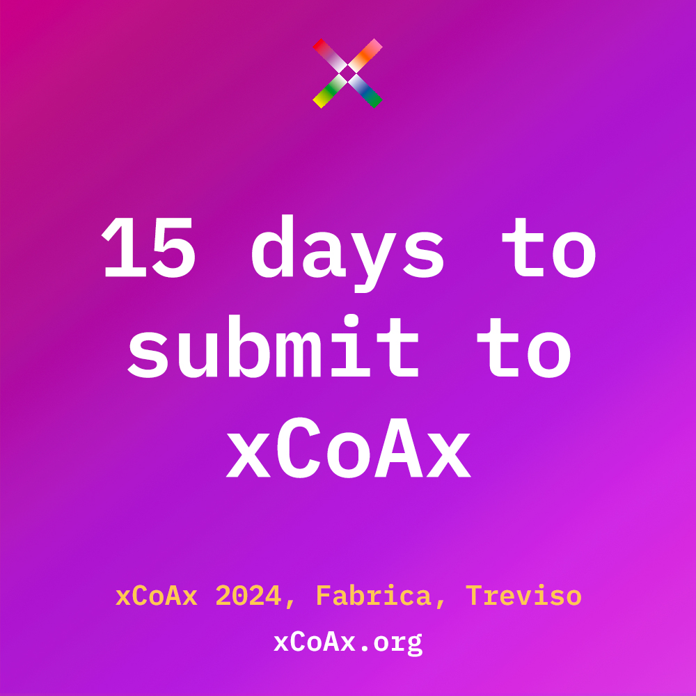 xcoaxorg's tweet photo. 15 days left to submit to #xCoAx2024, the 12th conference on Computation, Communication, Aesthetics, and X at Fabrica, Treviso, Italy. Submit your papers, artworks, performances, or apply to the School of X at https://t.co/LojHDt9deg https://t.co/SCZaKUdpdn