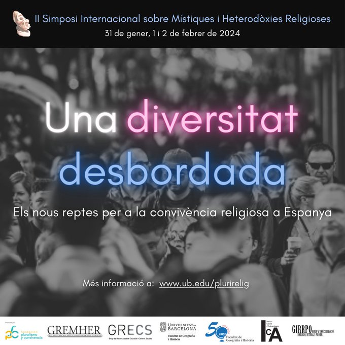isor_uab's tweet photo. 🎙️Aquesta setmana, els companys del @GremherUB organitzen el simposi "Una diversitat desbordada" sobre místiques i heterodòxies religioses. 

👩‍💻Diverses investigadores de l'ISOR hi participen i presenten les seves recerques. 

📆Programa &amp; comunicacions: https://t.co/iGqG5XAsXP https://t.co/nPMTlYgLEh