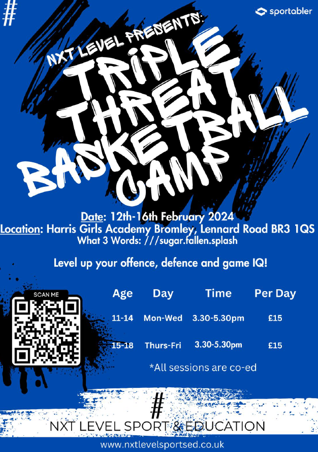 There are some brilliant half term sports camps taking place at the academy over half term, including football and basketball - all delivered by
<a href="/NXTLevelSportEd/">NXT Level Sport & Education</a>
- you can see details of how to sign up on the flyers attached