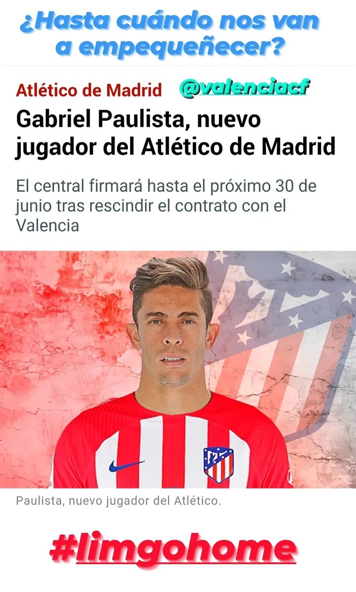 #LimGoHome <a href="/valenciacf/">Valencia CF</a> <a href="/LaLiga/">LALIGA</a>
<a href="/rfef/">RFEF</a> 
¿Cuánto tiempo más tenemos que soportar que regalen jugadores y ser más pequeñitos?
¡BASTA YA!
#31Enero #Fichajes