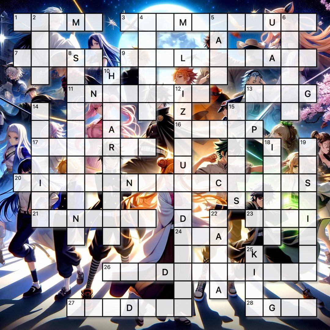 #Puzzle of the Day – Topic: #Anime

Full puzzle in 7 languages:
🇺🇸EN: play.crosscraft.app/puzzle/en/3871…
🇫🇷FR: play.crosscraft.app/puzzle/fr/0FB5…
🇩🇪DE: play.crosscraft.app/puzzle/de/2CA1…
🇮🇹IT: play.crosscraft.app/puzzle/it/783D…
🇧🇷PT: play.crosscraft.app/puzzle/pt-BR/1…
🇪🇸ES: play.crosscraft.app/puzzle/es/31CB…
🇹🇷TR: play.crosscraft.app/puzzle/tr/88DA…
