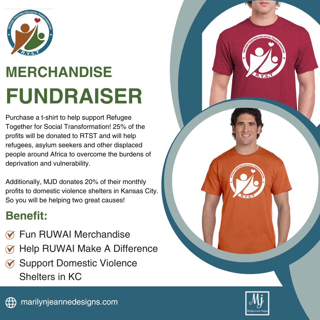MJD is sponsoring a wonderful fundraiser to help Refugee Together for Social Transformation!By purchasing this awesome t-shirt, you will be helping refugees, asylum seekers and other displaced people around Africa to overcome the burdens of deprivation and vulnerability AND help