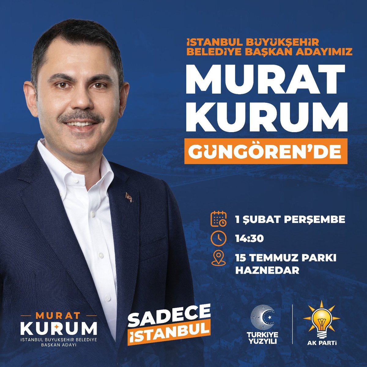 Bunyamindemirdr's tweet photo. İstanbul Belediye başkan adayımız sayın Murat Kurum ilçemizi ziyaret edecek. 1 Şubat Perşembe günü saat 14:30’da Haznedar 15 Temmuz Parkında olacağız. Tüm vatandaşlarımızı bekliyoruz.

#Sadeceİstanbul https://t.co/MQLhhAllvU