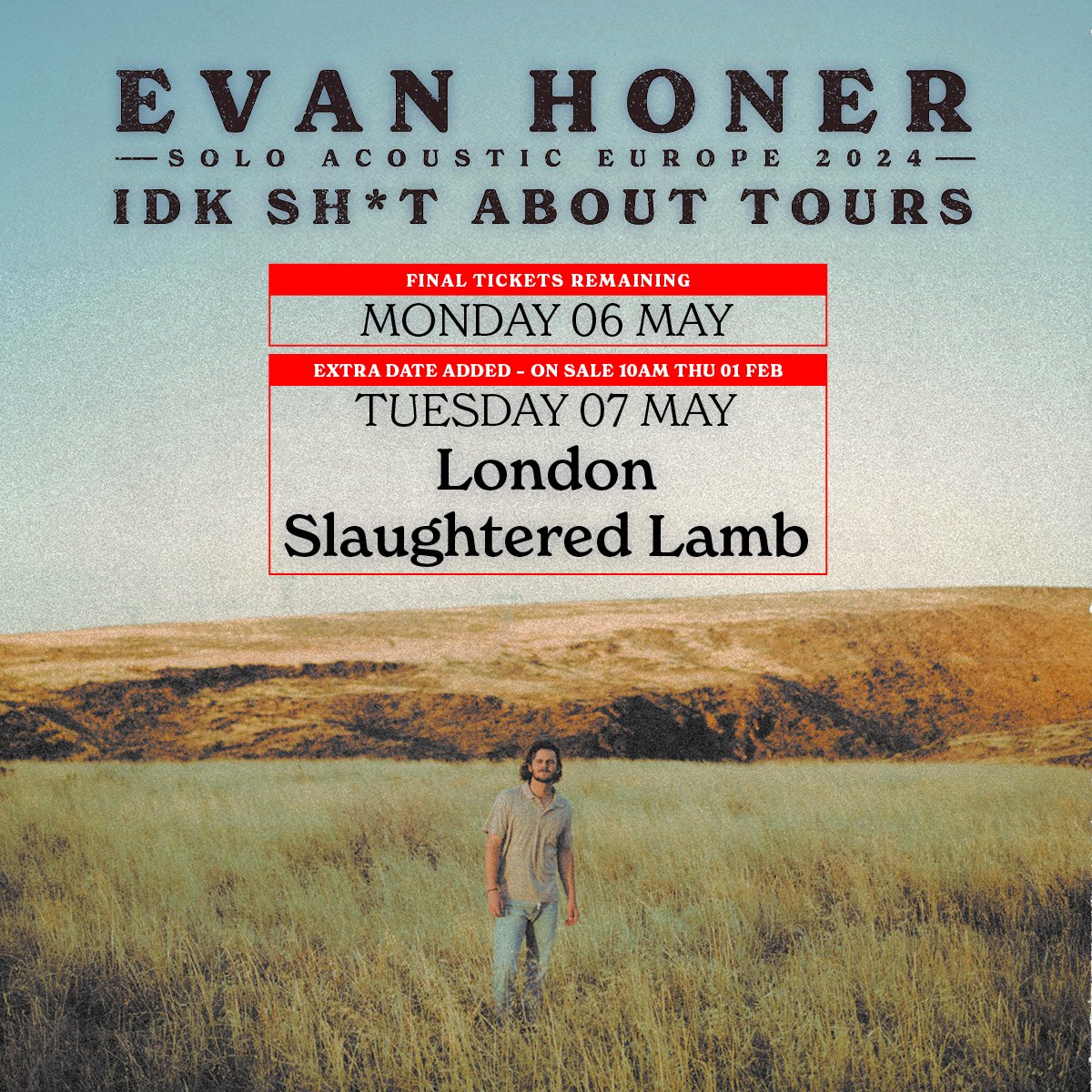 EXTRA DATE ADDED! @evanhonermusic has announced a second show at London @slaughteredlam in May 🔥 Grab tickets tomorrow at 10am via tix.to/EHLdn