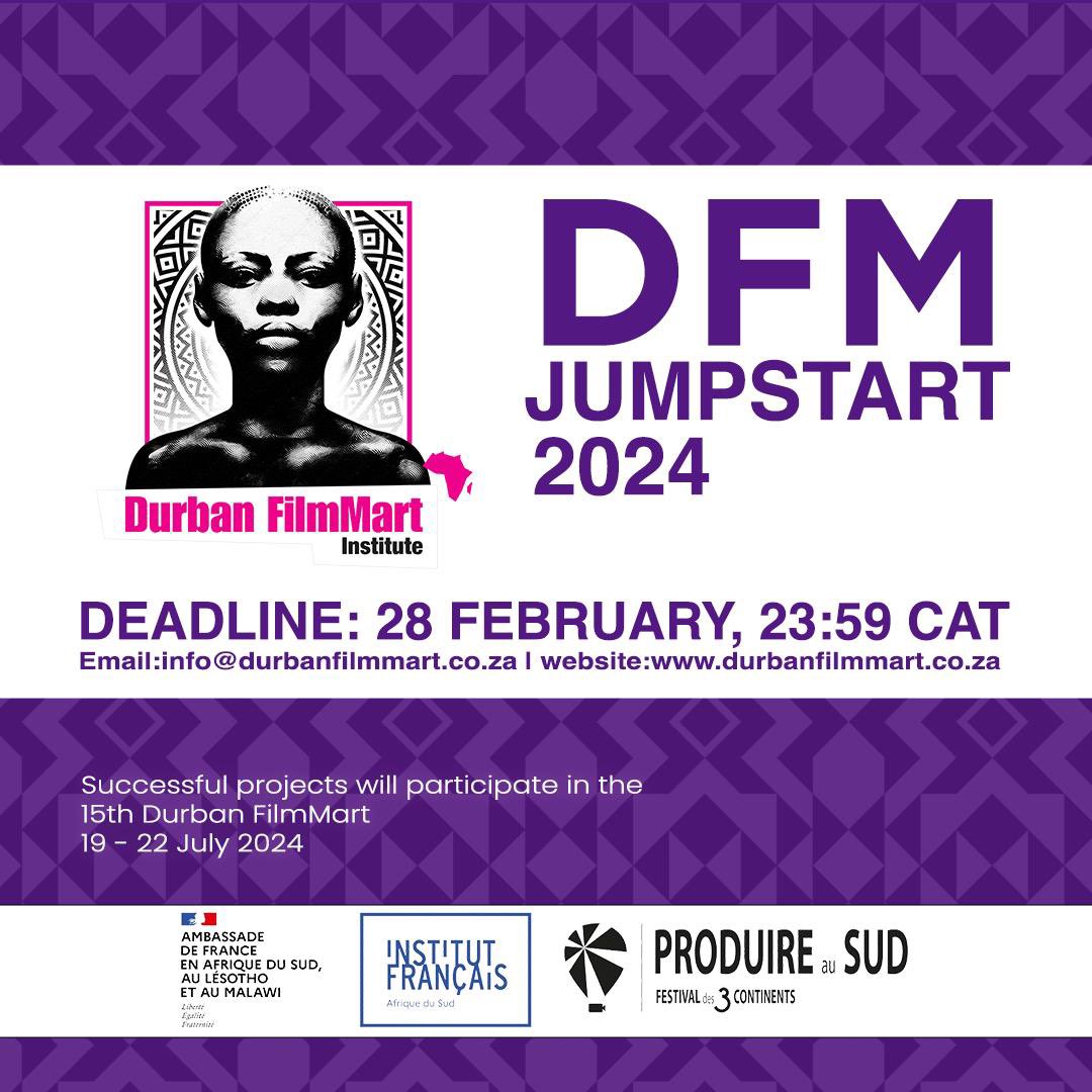 CALL FOR JUMPSTART SUBMISSIONS📢 Project submissions for the 13th edition JUMPSTART, presented by the Durban FilmMart Institute in partnership with Produire au Sud, Nantes, the @IF_SouthAfrica are now open. durbanfilmmart.co.za/jumpstart-appl… #opportunity #storytellers #filmmakers