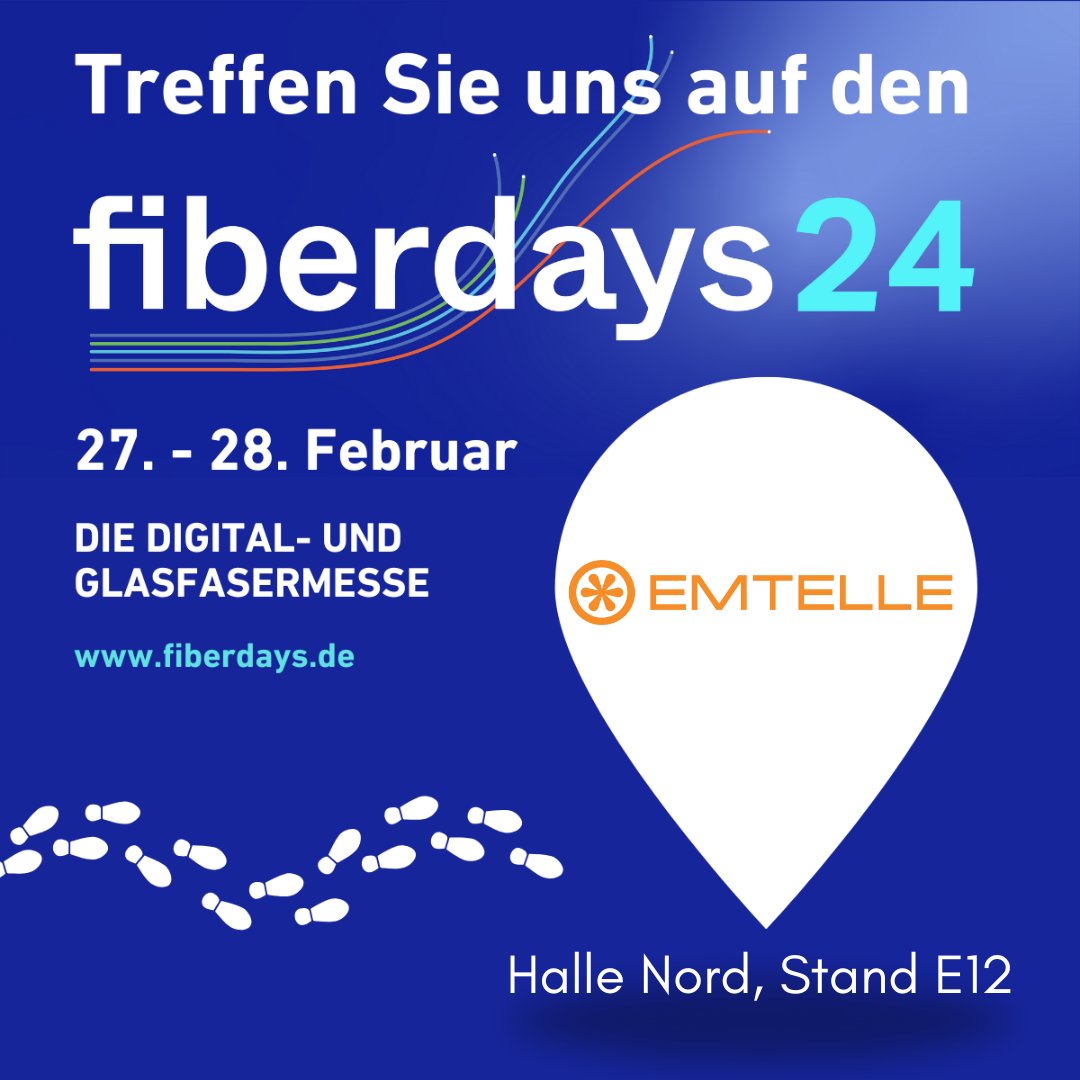 Merken Sie sich das Datum! 📢 Emtelle freut sich, erneut in die Ausstellungssaison zu starten. Wir rüsten uns für die Breko Fiberdays 2024 am 27.-28. Februar in Wiesbaden, Deutschland.