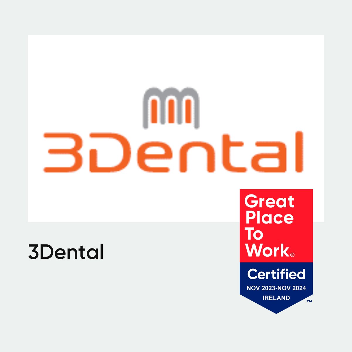 CERTIFICATION 🏅| Congratulations to @3DentalIreland for being Certified™ as a #greatplacetowork again! Well done to the team for this amazing achievement! 

Check out their Great culture  👉  hubs.li/Q02jgylb0

#gptw #gptwcertified #certifiedgreat