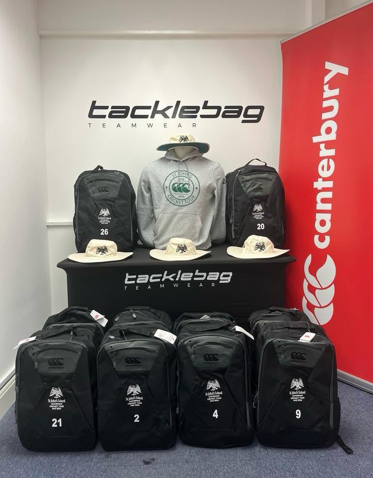 Always an exciting time when the tour kit arrives! Massive thank you to @TacklebagLtd for providing such brilliant gear. Dubai 24 only a few weeks away now! 💪🏏☀️🦅 @SportaGroup @stjohnssport