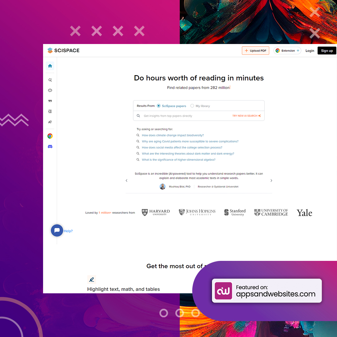 AppsandWebsites's tweet image. Need fast access to scientific literature? 📚 Try Scispace for top-notch search and discovery! @scispace_ #ResearchMadeEasy #ScientificArticles

More awesome AI tools for you to check out: appsandwebsites.com/directory/ai-t…