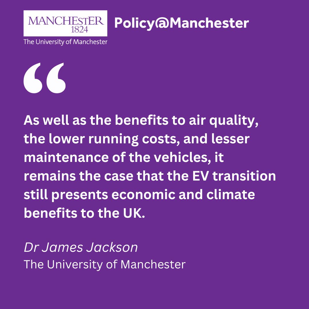 🚧 A series of roadblocks have prevented the UK electric vehicle industry from building momentum. 🚗 How can we move the EV transition through the gears? 📈 Dr James Jackson of @UoMPolitics makes policy proposals to accelerate the EV transition: blog.policy.manchester.ac.uk/posts/2024/01/…