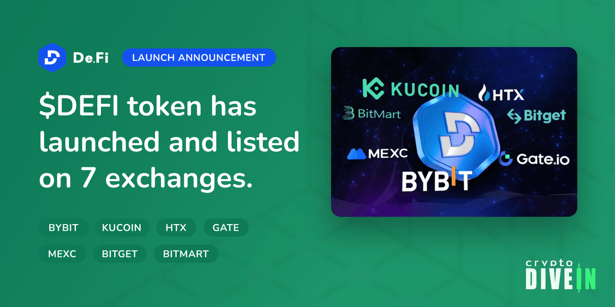 cryptodivein's tweet image. 📢 Excitement is through the roof as we proudly announce the world premiere listing of $DEFI on top-tier exchanges: ByBit, HTX, Gate, MEXC, Bitget and Bitmart!

🚨 Investors worldwide can start claiming their share of $DEFI tokens and trade on the listed exchanges.