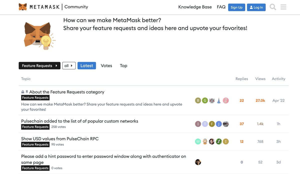 Hey <a href="/MetaMask/">MetaMask 🦊</a>,

#PulseChain is now the top wanted feature for your w*llet, when will you be supporting 369?

Who wants to see MM support #PulseChain as a native network, with $ values too 👀?

community.metamask.io/c/feature-requ…