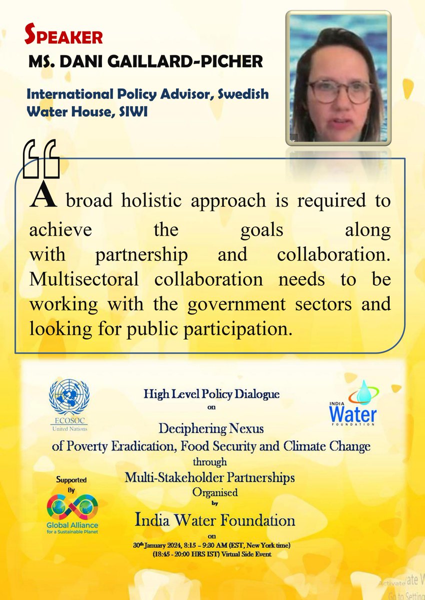 IndiaWaterFoun1's tweet photo. #HolisticApproach #PublicParticipation #MultiSectoralCollaboration #Government #SIWI #UNECOSOCPartnershipForum2024 https://t.co/hvIzOahX5J