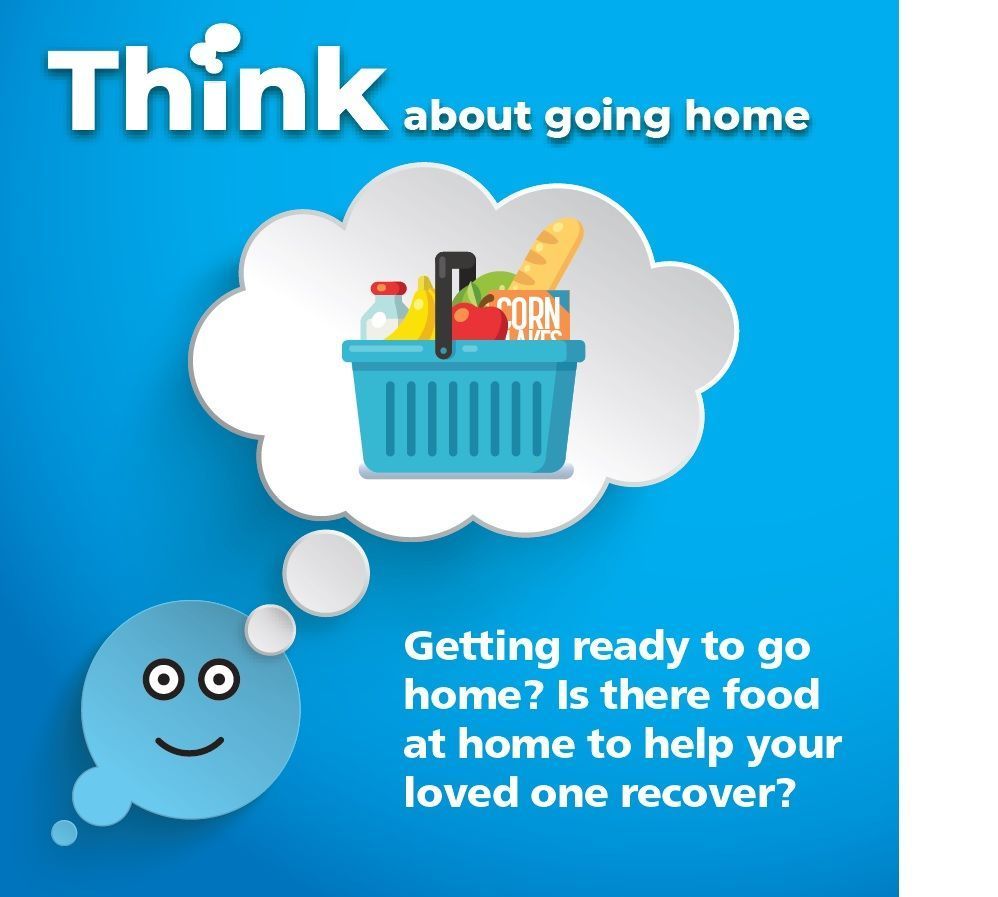 If your loved one is coming home from hospital, make sure they have food available  in their home to eat well and aid their recovery #ThinkAboutGoingHome