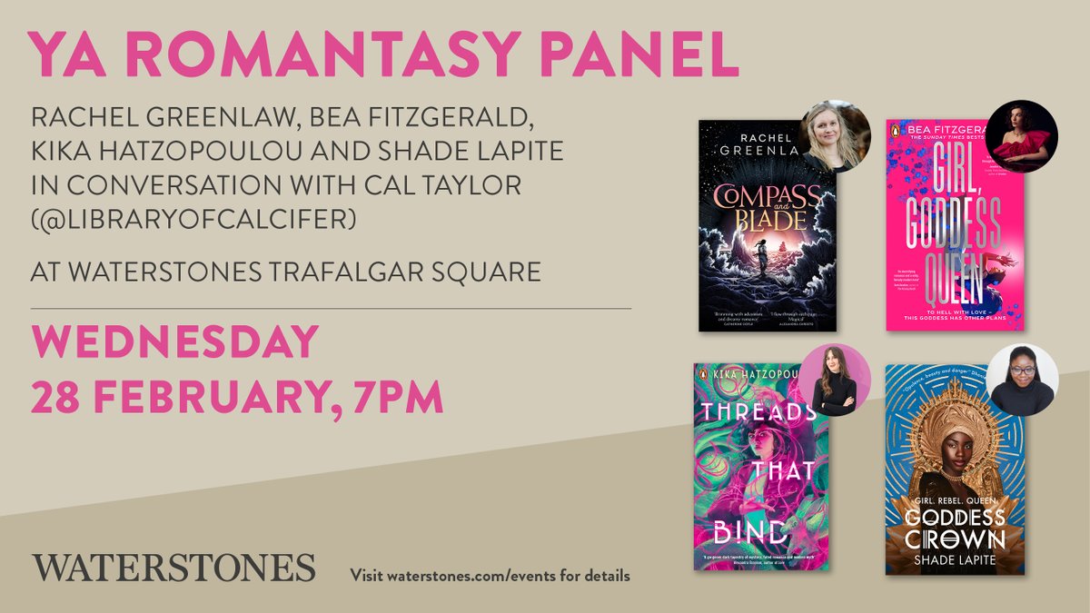 Are you a fan of: 💖Swoon-worthy Romantasy? 💖 Fierce female leads? 💖 Magic, mythology and adventure? The perfect panel for you is happening at @WaterstonesTraf this February! Grab your tickets now: waterstones.com/events/ya-roma…