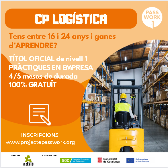 passworkbcn's tweet photo. PLACES DISPONIBLES PER A LA FORMACIÓ DE CP DE LOGISTICA QUE REALITZEM A PASSWORK !
Encara ens queden places disponibles per a la formació de : CP DE LOGISTICA
#passwork #fundacionadsis #aprender #formación #logistica #comercio #pficomercio #passwork #adsis #passwork https://t.co/KgxkmMmIT5