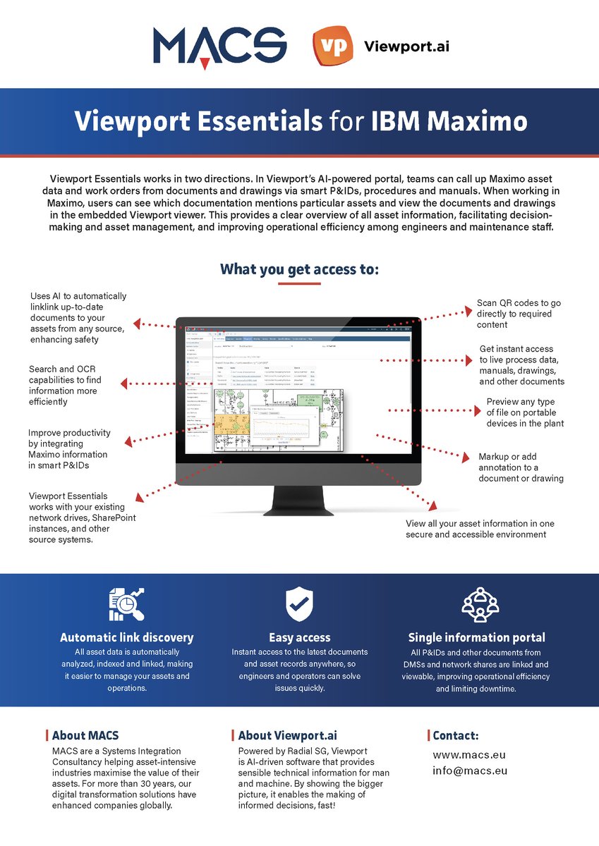 Utilising Maximo and Sharepoint within your businesses operations?

Introducing Viewport Essentials for Maximo, a solution crafted by MACS and Viewport.ai and is your gateway to maximising your Maximo and SharePoint investments. Discover more macs.eu/contact