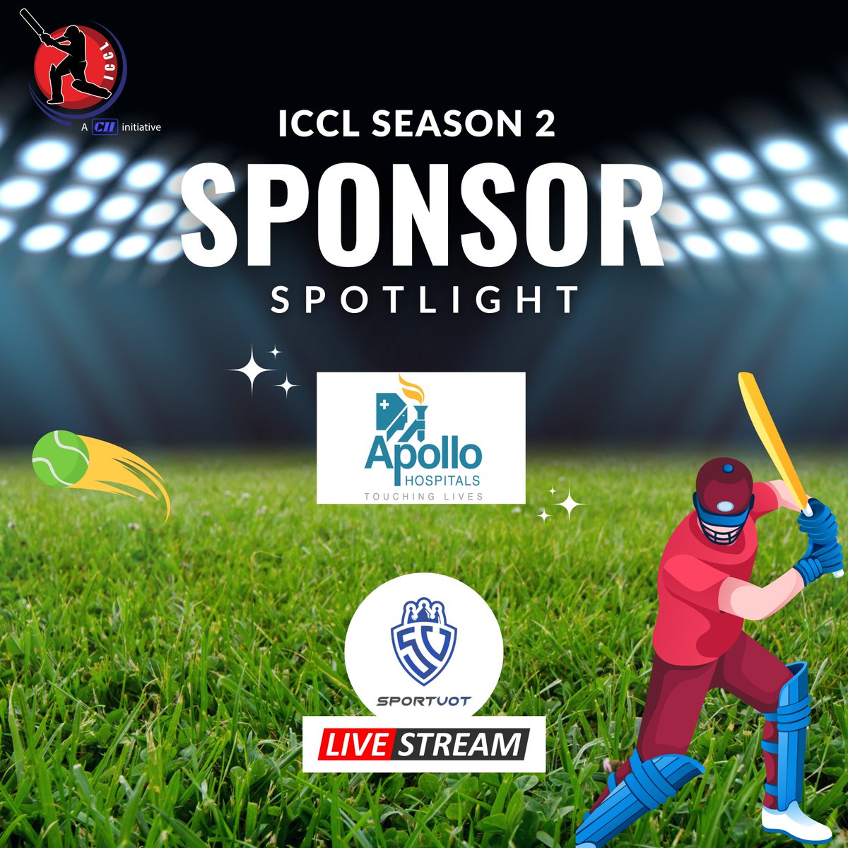 ICCL_ICCL's tweet photo. Shining a spotlight on a true healthcare champion – Thank you, Apollo Hospitals, our dedicated medical partner! Your unwavering support ensures the well-being of our players and adds a touch of health to the cricketing spirit. https://t.co/7ZnZoMjDWI