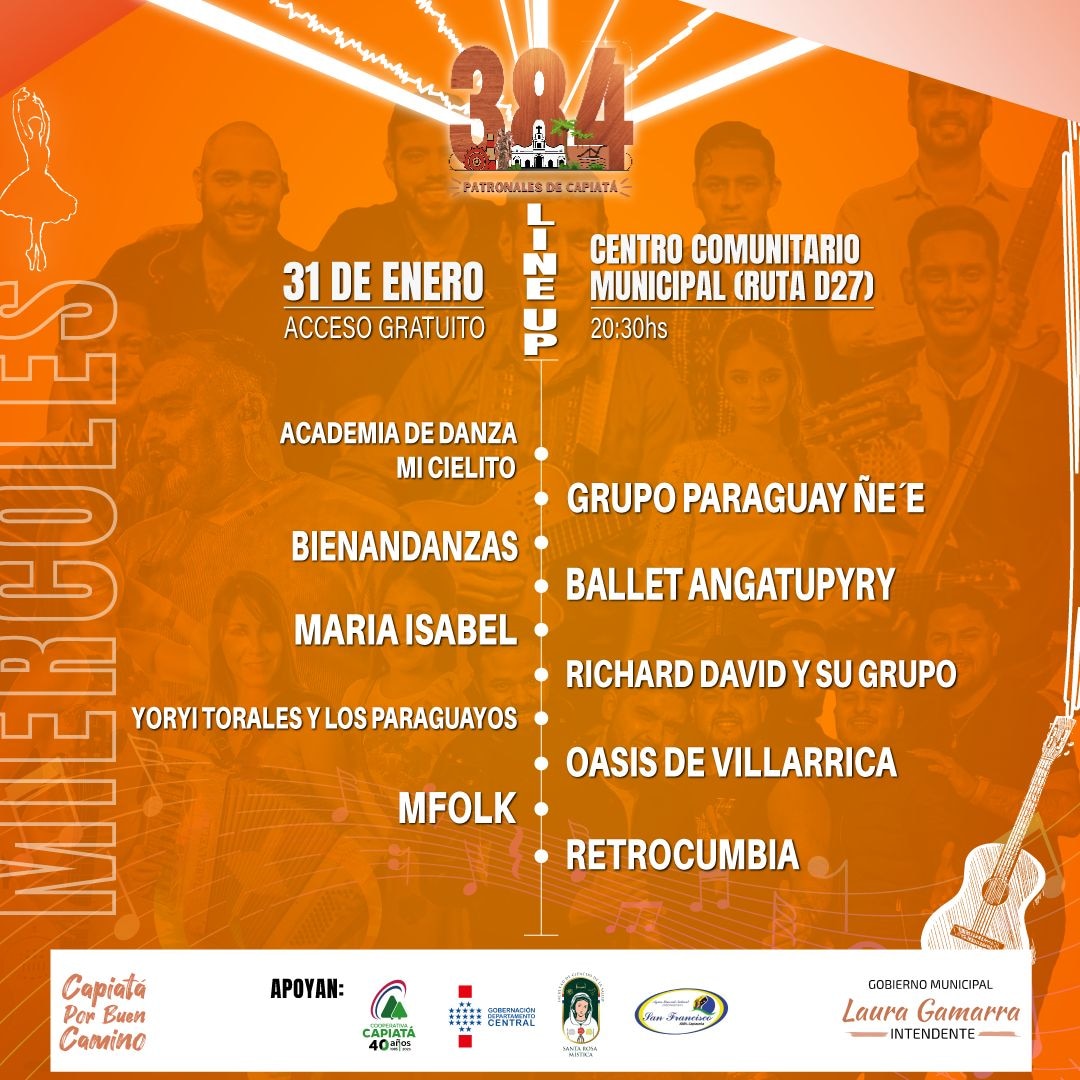 ¡Festival Homenaje a Capiatá!

Hoy 31/01 - Desde las 20:30 hs. en el Centro Comunitario Municipal (Ruta D027). 

Ubicación: maps.app.goo.gl/cKdZu2JQvkT42o… 

¡Los esperamos!

#PatronalesCapiatá
#LauraGamarraIntendente