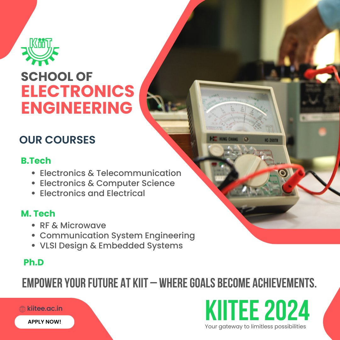 Forge Your Path in Electronics!
Apply Today to our esteemed School of Electronics.

🔗- kiitee.kiit.ac.in

#KIITEE2024 #Bhubaneswar #TechExcellence #AcademicExcellence #EduTech #ScholarshipsIndia #HigherEducation #EntranceExam