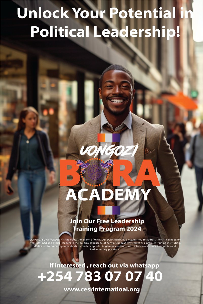 JOIN TE UONGOZI PROGRAM FREE POLITICAL LEADERSHIP COURSE

UONGOZI BORA ACADEMY is the educational arm of UONGOZI BORA INITIATIVE, established to address the critical need for well-informed and ethical leaders in the political landscape of Kenya.