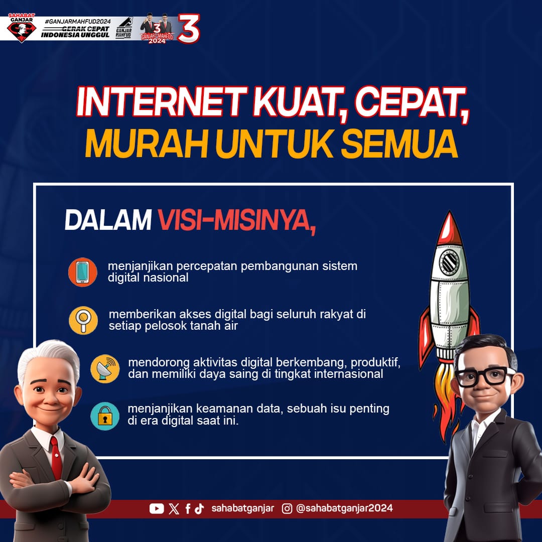 4_gp2024's tweet photo. Ganjar-Mahfud berkomitmen untuk memberikan pengalaman Internet yang kuat, kencang, cepat, dan terjangkau kepada seluruh masyarakat Indonesia jika mereka terpilih sebagai pemimpin. 

Upaya yang akan dilakukan melibatkan investasi dalam pembangunan infrastruktur internet, https://t.co/5FeEMQBScZ