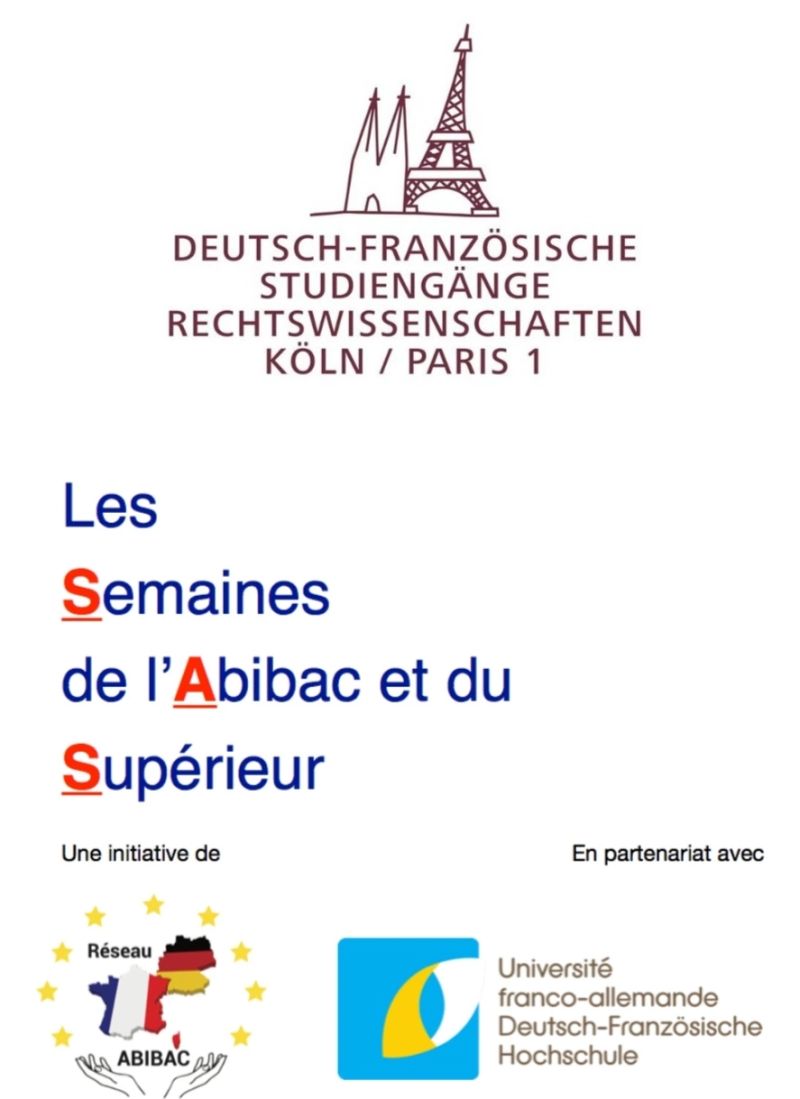 Un RDV à noter ! Le 8 février, une conférence en ligne présentera le cursus franco-allemand de droit proposé par les universités Paris I Panthéon Sorbonne et Cologne. Inscrivez-vous pour recevoir le lien ! lnkd.in/gWdxreKS @ReseauAbibac @acversailles @DareicV