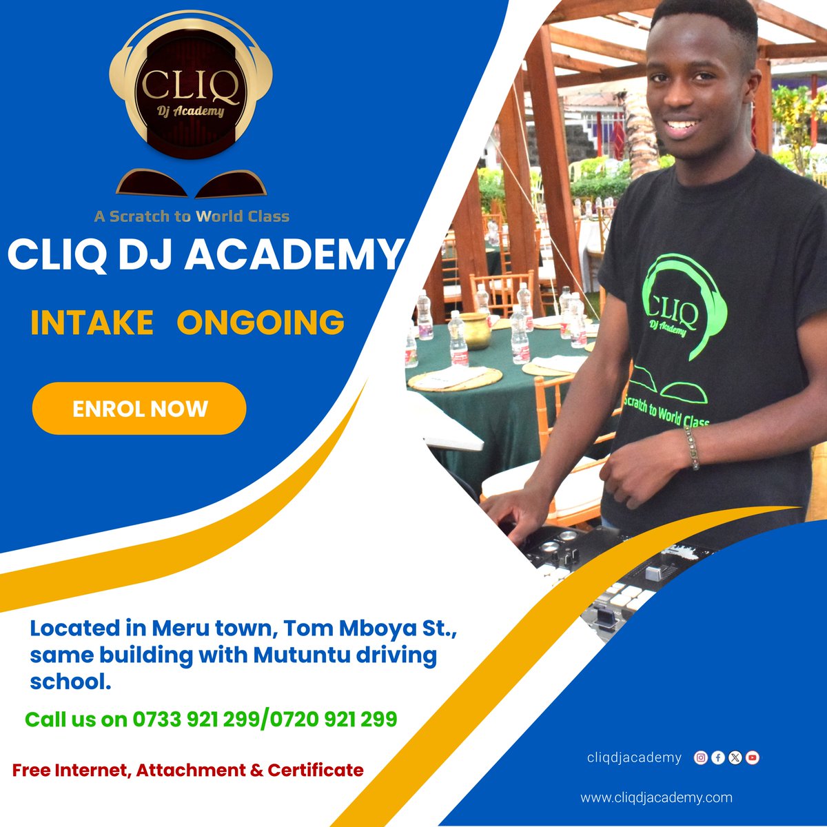 Enroll now at Cliq Dj Academy and join the lucrative entertainment industry. Call us on 0720921299/0733921299.