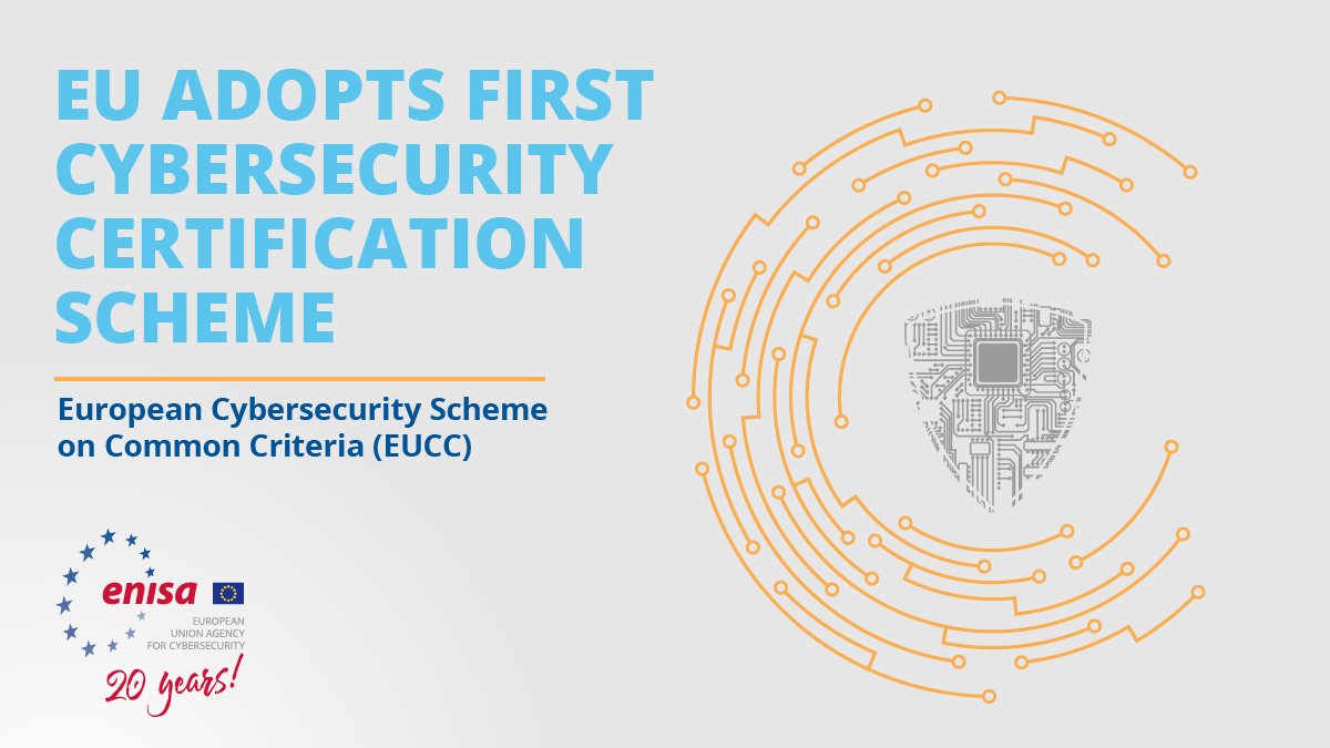 🆕The first EU-wide European cybersecurity certification scheme has been adopted.

The European #Cybersecurity Scheme on Common Criteria (EUCC) drafted by #ENISA marks a milestone in the EU Digital Single Market.

Find out more: europa.eu/!Tpj3hr #EUCyberCertification
