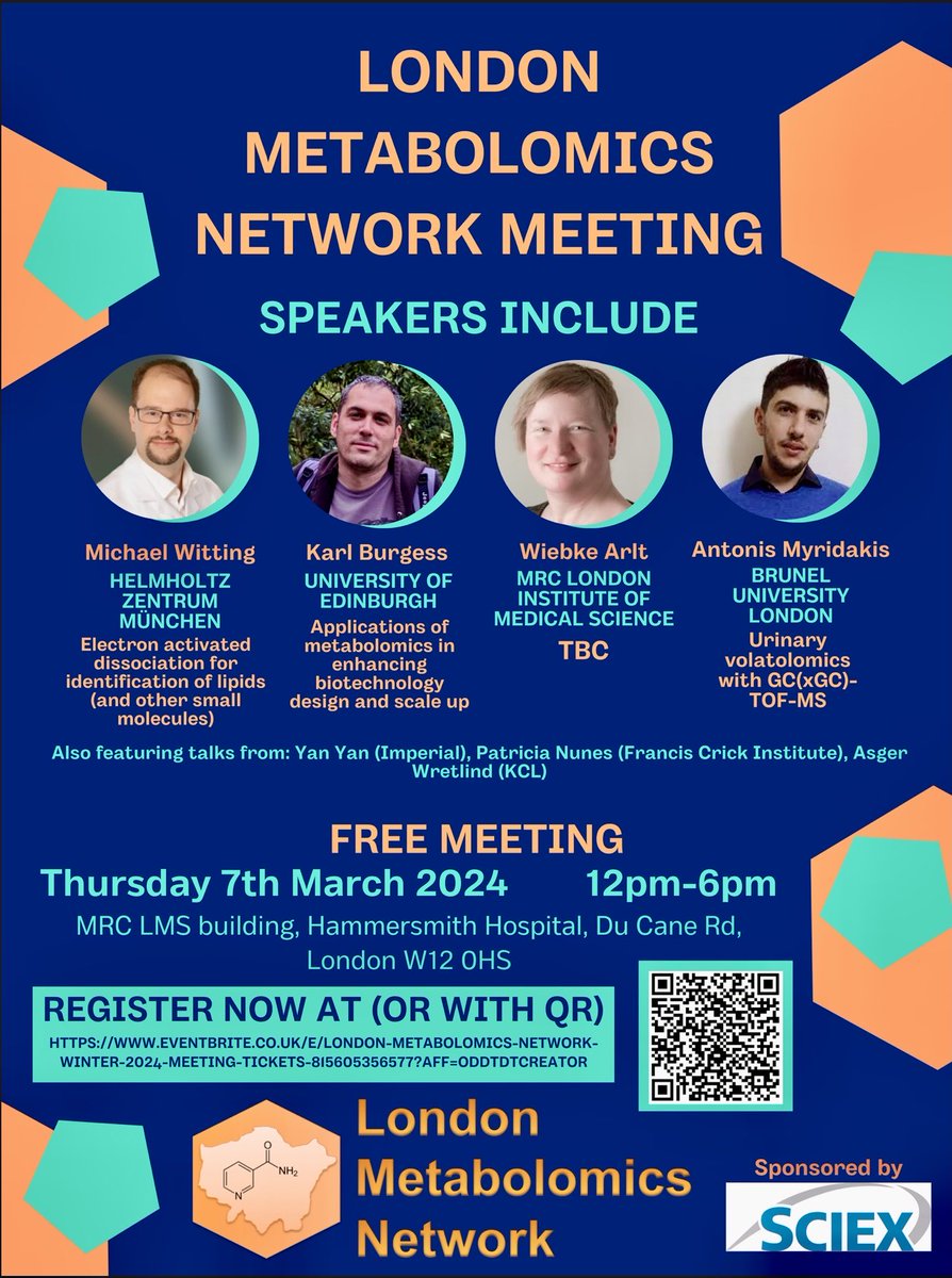 We invite you 🥁 to The London #Metabolomics Network meeting this March at Imperial. Fantastic speakers, omics science technology and applications, &amp; stay for some networking refreshments. Register for free! Details 👇🏼 All welcome
