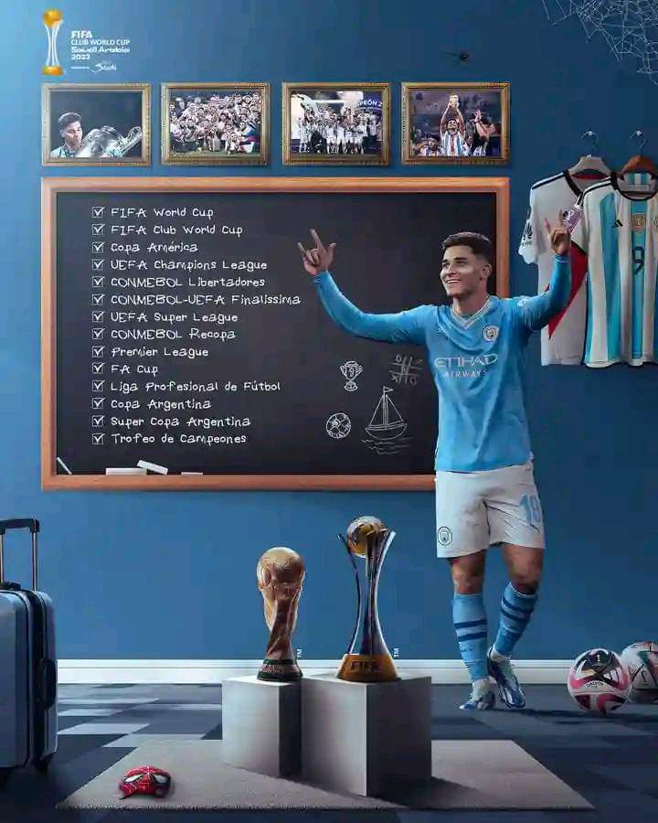 Rkkhattak01's tweet photo. Happy 24th Birthday to Julian Alvarez 🕷️🇦🇷
🏆 FIFA World Cup
🏆 UEFA Champions League
🏆 Premier League
🏆 Club World Cup
🏆 Copa America
🏆 Copa Libertadores
🏆 Copa Argentina
Football? Completed it mate ✅ 🤟
#Dimaria #Alvarez #Messi𓃵 #Granacho #Morocco https://t.co/2rxMb5PJdk