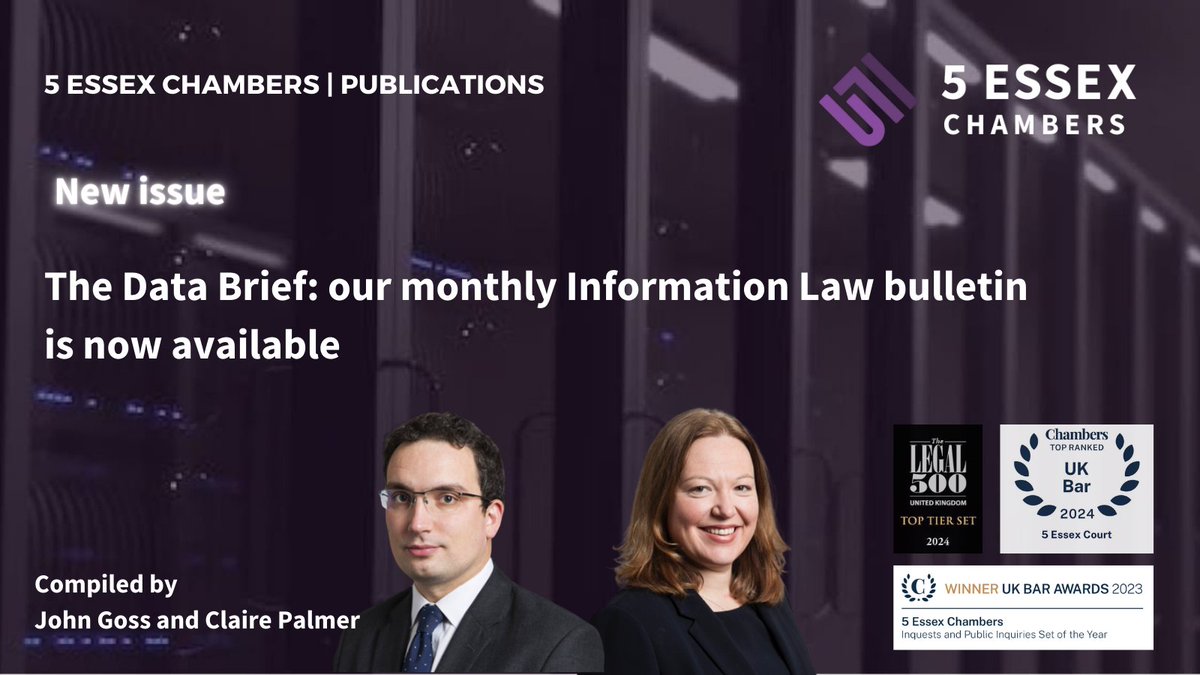 New year, brand new issue of The Data Brief, the bulletin that brings you updates about Data Protection and Information Law. This month the newsletter was curated by John Goss and Claire Palmer. Don't miss it: 5essex.co.uk/the-data-brief/