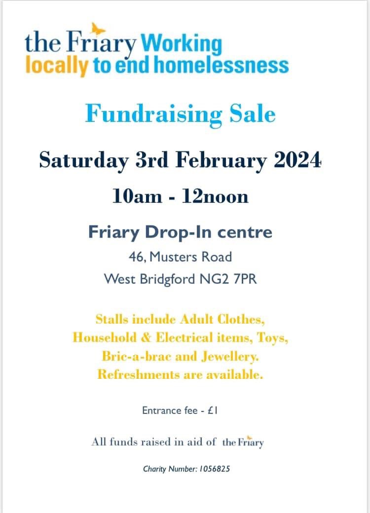 This Saturday 3rd February, sees our first Friary Sale of the year at our Drop-In Centre.
The sale will take place from 10am until midday with an entry fee of £1.00.
We look forward to seeing you there.
