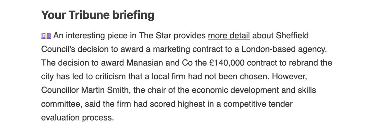 Come on scc set an example! Keep money local. You’ve seriously given a marketing contract to a London agency? Pls review your ‘competitive tender evaluation’ process. I am fuming. We have some of the best creatives in the world. #buylocal <a href="/sheffieldtrib/">The Tribune</a>
