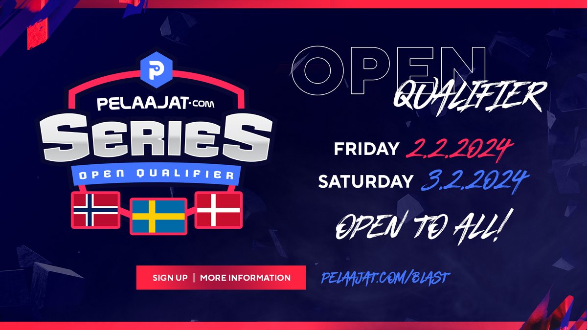 CS2qualifier's tweet image. ⚔️Pelaajatcom Series Nordic - Open Qualifier 1 &amp;amp; 2

 📅February 2 &amp;amp; 3, 17:00 (GMT+2)

🔗pelaajat.com/blast 

#NordicCS 🇳🇴🇸🇪🇩🇰🇮🇸