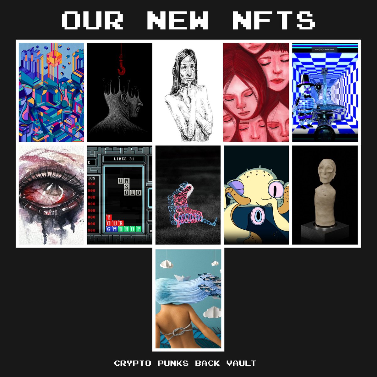 BackCryptoWorld's tweet image. 🎉 Big News from #CryptoPunksBack! 🎨

Kudos to our standout Vault artists:
@saharrococo
@tensi__art
@aminalipour_ap
@nushinaam
@giunft
@panimorfiart
@jis0rder
@mad_hoosh
@_tanyaamini 
@mvt0nft X @CryptoSoltan 
@AlienExperienc3 

more⤵️