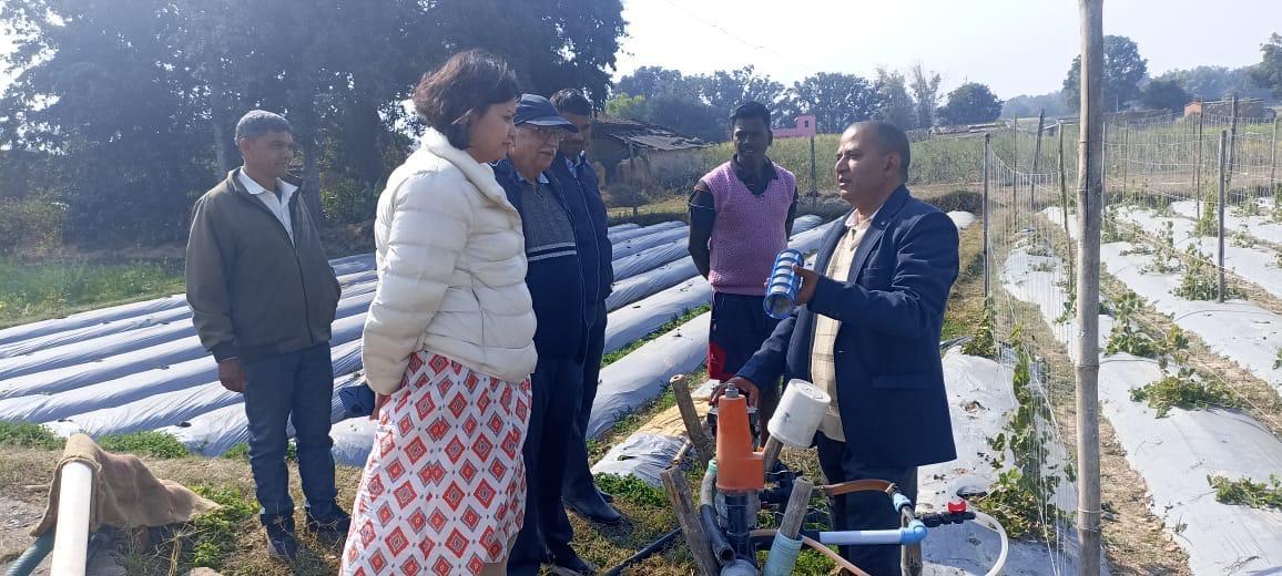 onlineJSLPS's tweet photo. Sushma Sen Adarshi from #JICA, reviewed progress of JHIMDI project at #JSLPS State office. Next day, she visited Kuru block, Lohardaga district, interacting with farmers about MDI crops under #JHIMDI, examining strawberry fields with Micro-drip Irrigation, and providing guidance. https://t.co/w74hjyOwWC