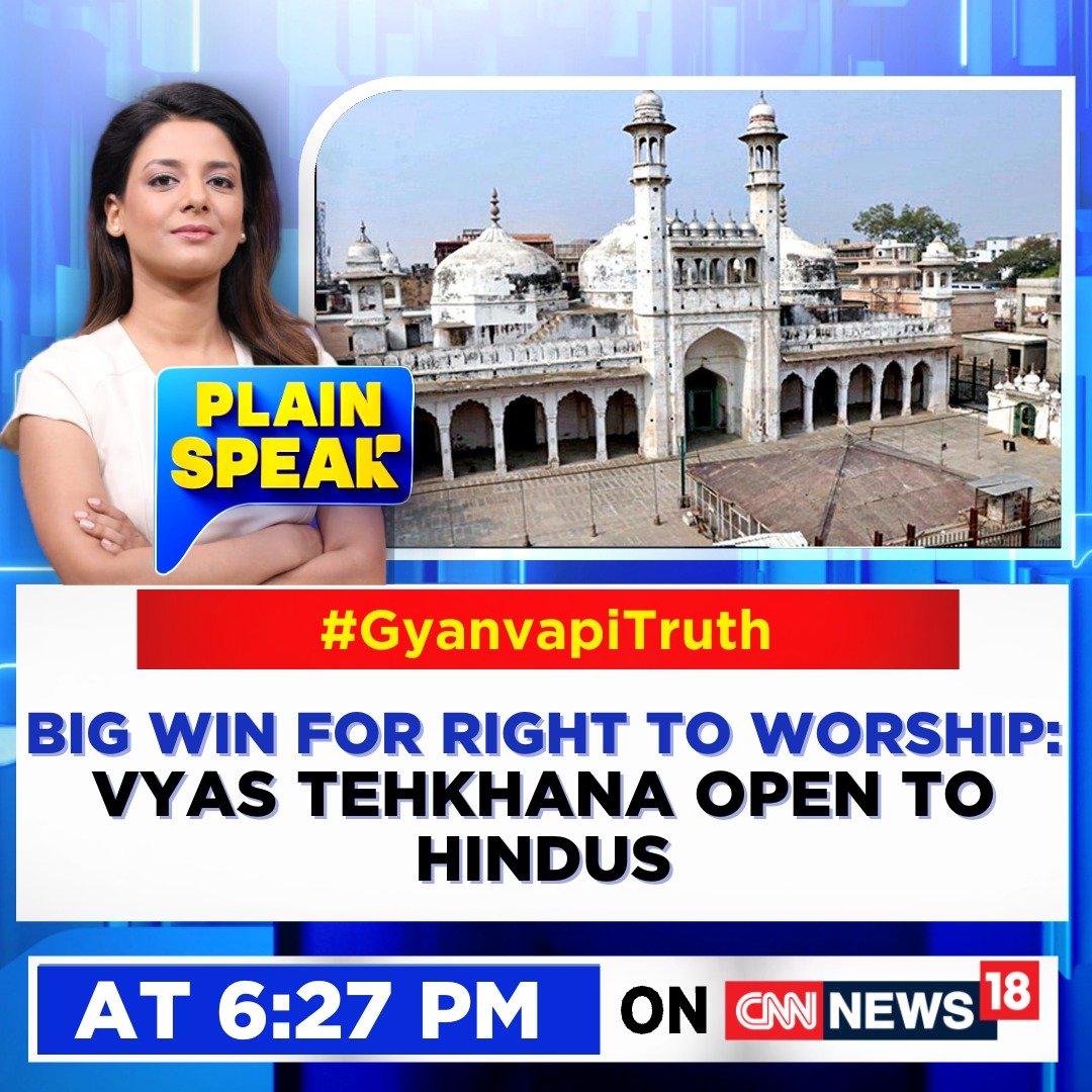 CNNnews18's tweet photo. #GyanvapiTruth | Big win for right to worship: Vyas Tehkhana open to Hindus
Watch #PlainSpeak with @ShivaniGupta_5 at 6:27 PM only on CNN-News18 https://t.co/lWPlfGKMvp