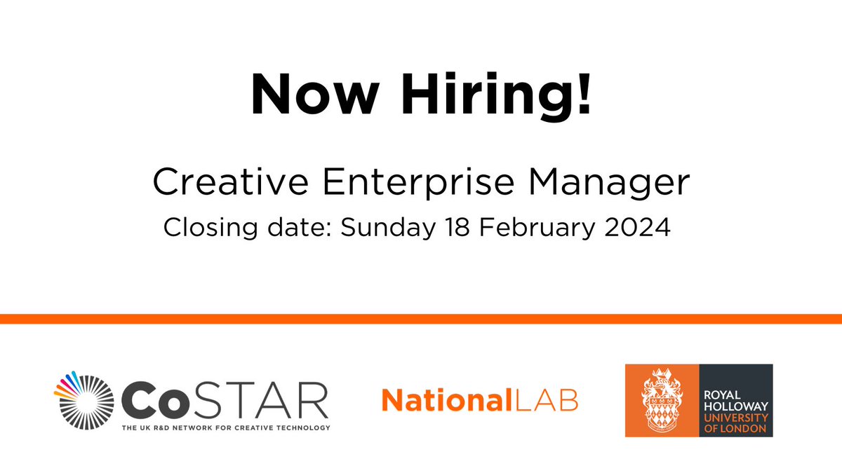 Join our #CoSTARNationalLab team @RoyalHolloway as Creative Enterprise Manager: unique opp to work with leading industry partners & SME's bringing excellent enterprise & commercial insight to realise potential of creative tech content, IP & services bit.ly/CreativeEnterp…