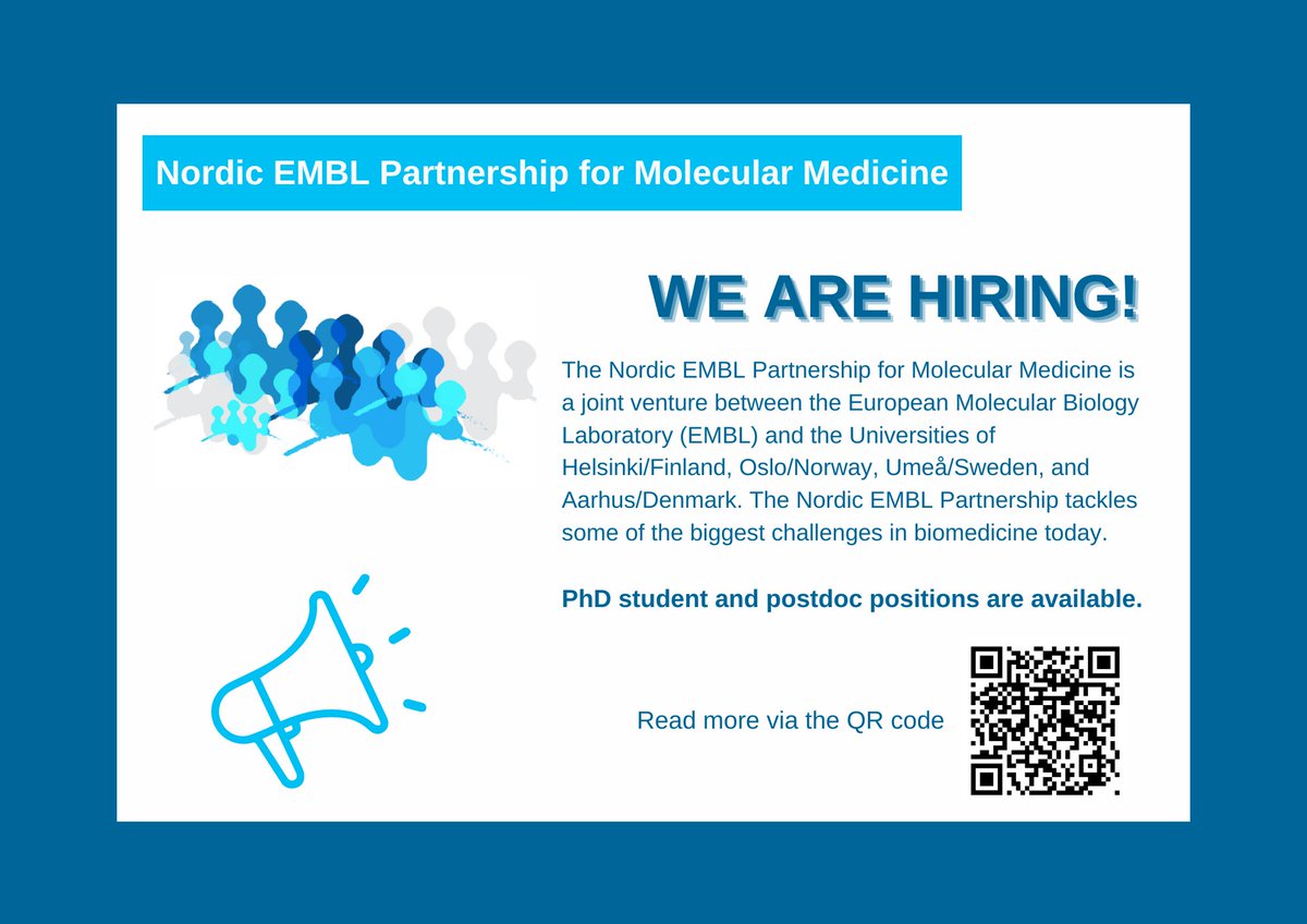 @NordicEMBL tackles some of the biggest challenges in biomedicine today, and we have open positions for future PhD students & postdocs in molecular medicine! Go to our Career page at projects.au.dk/nordic-embl-pa… and follow the links to our nodes to find out more!