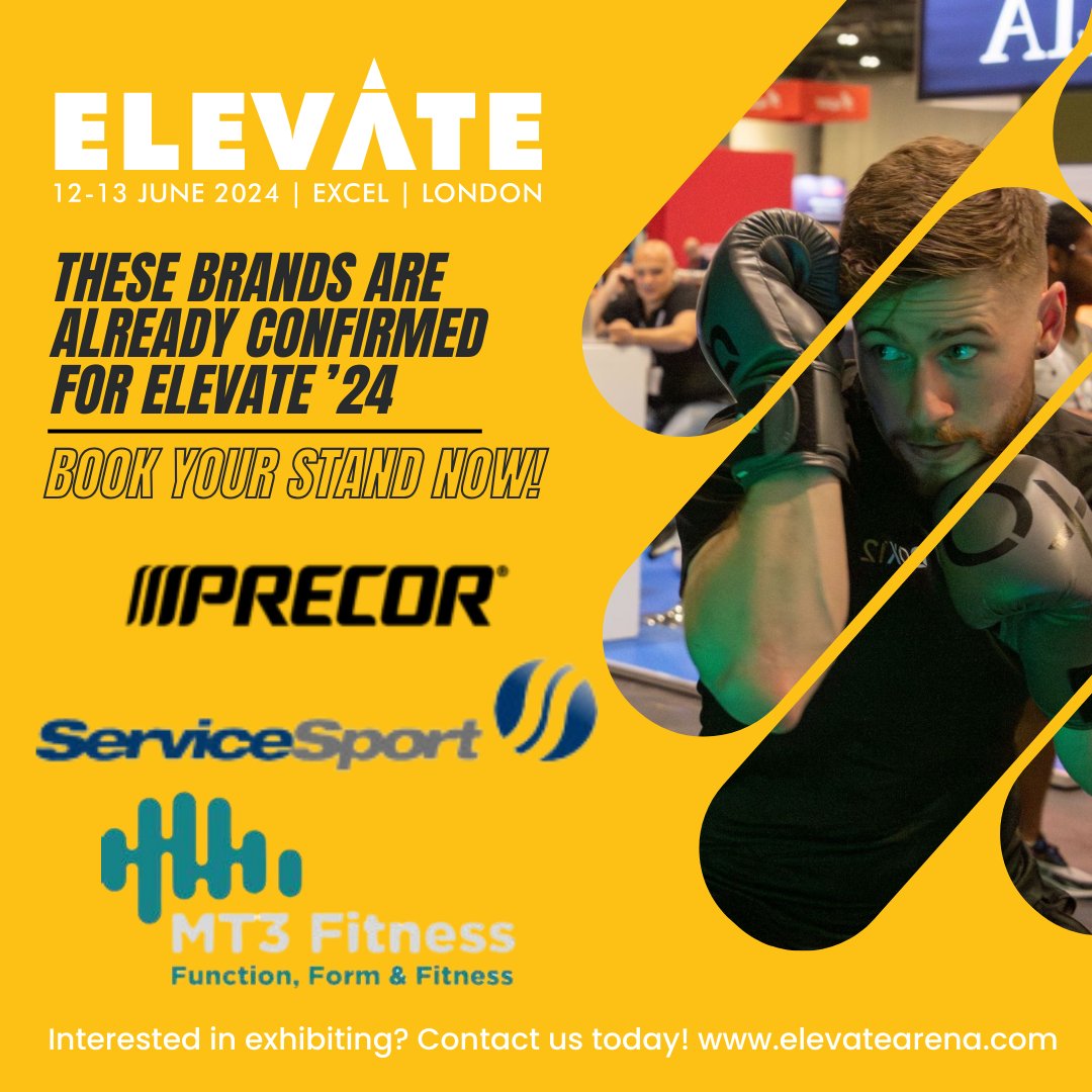 We're thrilled to unveil even more of our incredible exhibitors: @precoruk @servicesport @MT3Fitness . If you're looking to showcase your brand at Elevate 2024, don't miss out! Drop us a message at info@elevatearena.com. Register today at the link: eventdata.uk/Forms/Default.…