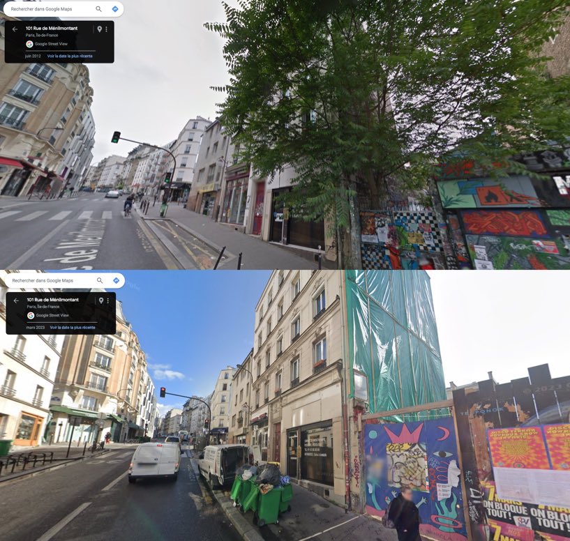 Avant / Après rue de Ménilmontant à #Paris20 #Paris20

❌ Abattage d’un arbre adulte
❌ Artificialisation des sols à venir

#IlotDeChaleur
#ruevegetale