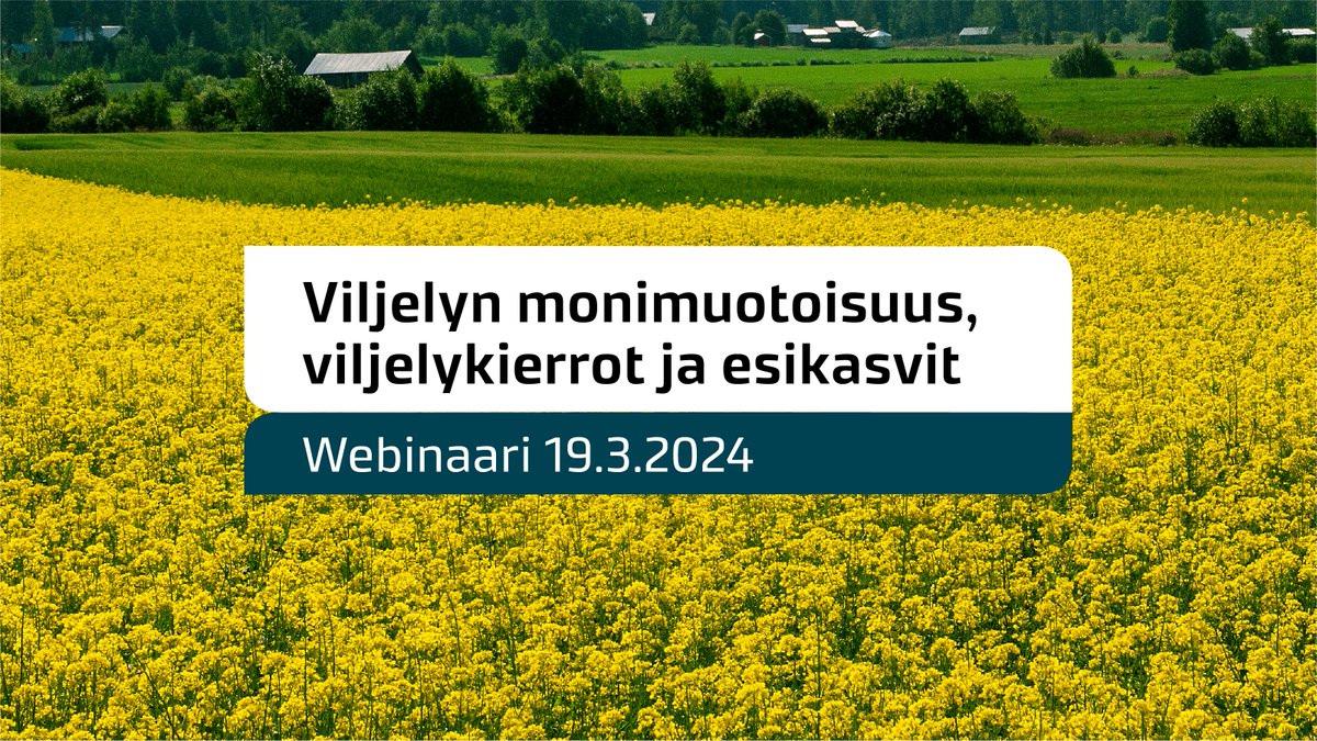 Viljelyn monimuotoistamisella voidaan luoda uudenlaisia markkinoita ja mm. parantaa ilmastokestävyyttä. Tervetuloa Luken webinaariin kuulemaan ja keskustelemaan monimuotoistamisen mahdollisuuksista, haasteista ja edellytyksistä. 
lyyti.fi/reg/Viljelyn_m…