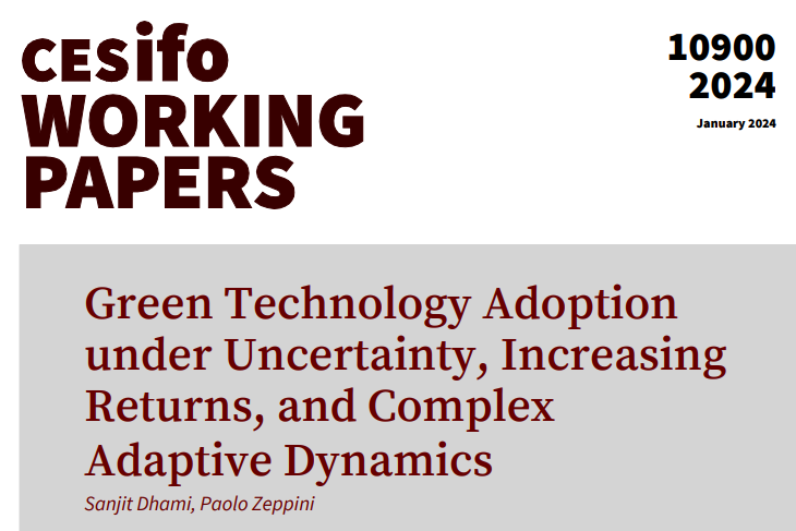 CESifo (@cesifonetwork) on Twitter photo Green Technology Adoption under Uncertainty, Increasing Returns, and Complex Adaptive Dynamics | <a href="/SanjitDhami/">Sanjit Dhami</a>, Paolo Zeppini
#econtwitter
cesifo.org/en/publication⦠Green Technology Adoption under Uncertainty, Increasing Returns, and Complex Adaptive Dynamics | <a href="/SanjitDhami/">Sanjit Dhami</a>, Paolo Zeppini
#econtwitter
cesifo.org/en/publicationā¦