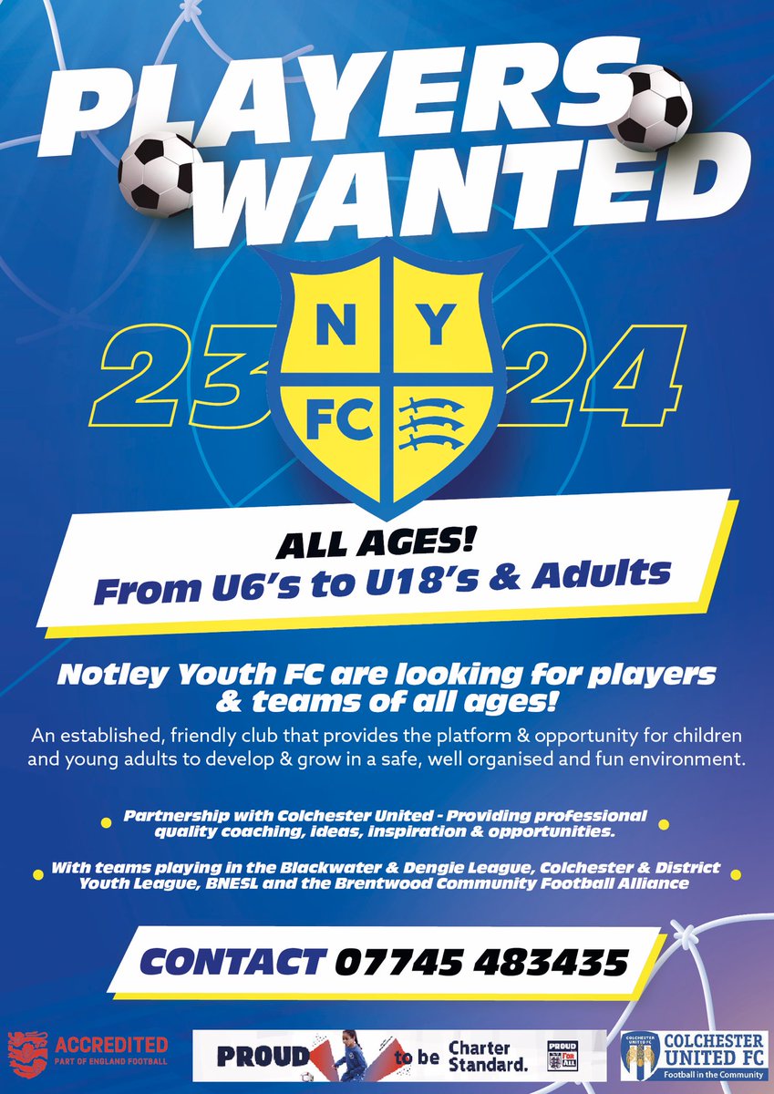 Our u13’s are looking for additional players to join and bolster their team ⚽️🥅🤩
If you are looking for more match minutes, a new adventure or challenge please get in touch 📱💻
Please share 🙏👍
#football #SquadBooster #Ballers #essex #grassroots #youthfootball <a href="/EssexCountyFA/">Essex County FA</a>