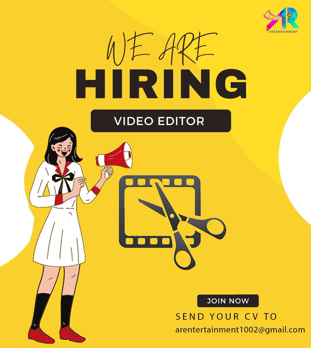 We're HIRING 'Video Editor' to join our dynamic team! Location: Chennai Send your cv to arentertainment1002@gmail.com ✉️ #JobsOpening #Hiring #Editor