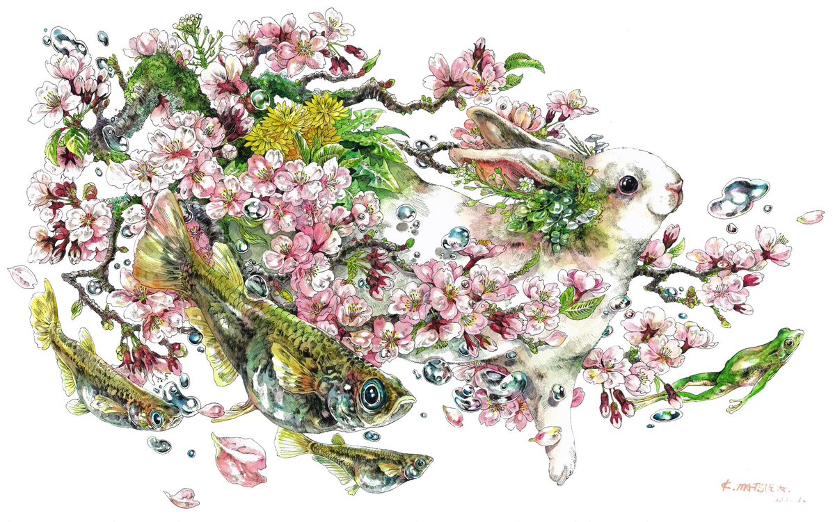 「#これを見た人はピンクの画像を載せるまだ先の季節ですが!あっというまに桜も咲きそ」|Keso Artのイラスト