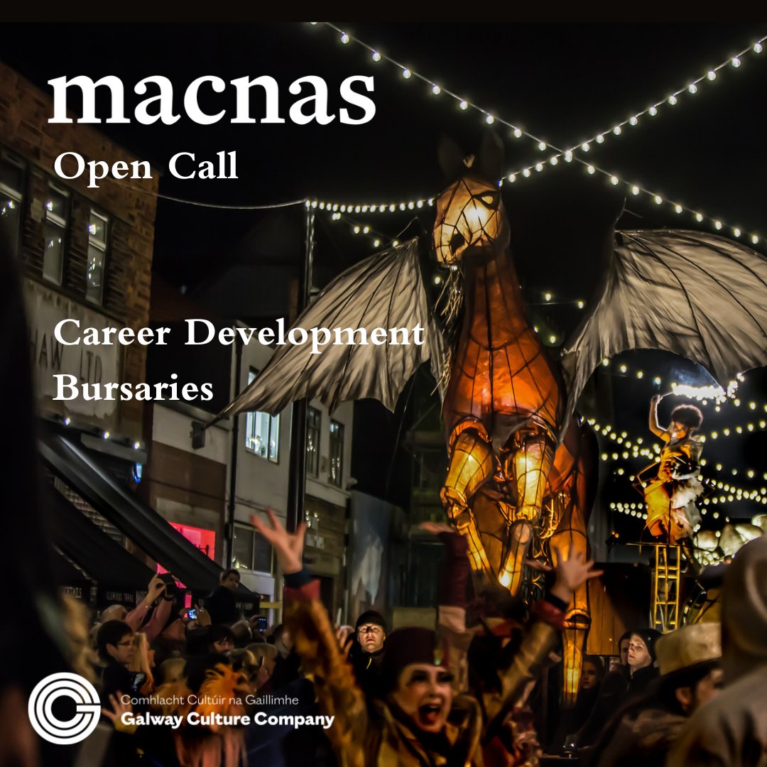 Open Call: <a href="/Macnas/">Macnas</a> in collab w/ <a href="/galwaycultureco/">Galway Culture Company</a> is offering Career Development Bursaries to individual creative practitioners living in Galway City &amp; County to support career development pathways w/ European partners. Deadline: 30th March 2024.
Details: macnas.com/works/open-cal…