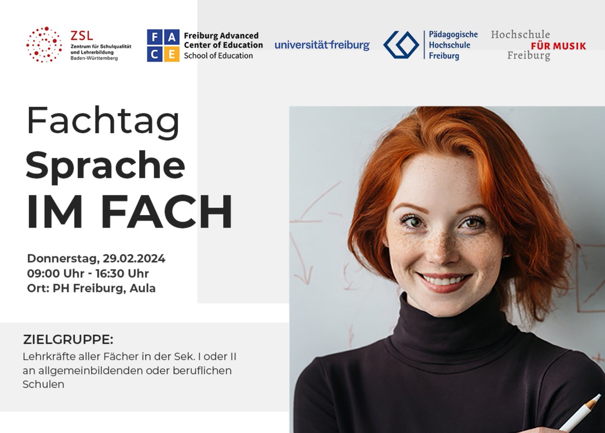 Fachtag Sprache IM FACH: Wie kann man als Lehrkraft unterstützen, wenn sprachliche Barrieren das Verstehen des Fachinhalts erschweren? Zielgruppe: Lehrkräfte aller Fächer in Sek.1 und 2 der allgemeinbildenden oder beruflichen Schulen. ZSL + FACE, 29.2.24
kurzly.de/fachtag-sprach…