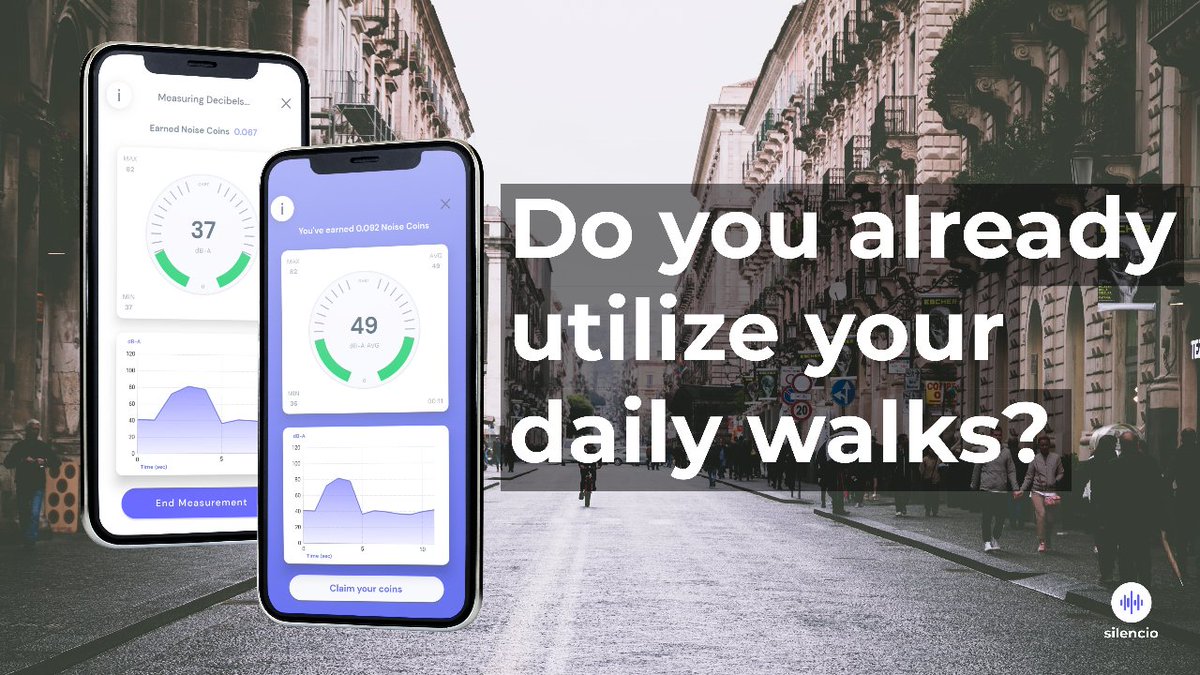 silencioNetwork's tweet photo. Are you walking regularly?🚶

Then you don't want to miss out on being rewarded for it!💰

Download the Silencio app and measure noise levels all over your city. The bigger the area you cover the better.

Our mission is to fight noise pollution and your measurements greatly help. https://t.co/Bk0FbLNeqY
